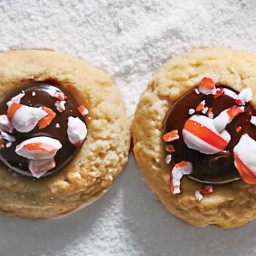 Chocolate Ganache Thumbprint Cookies with Crushed Peppermints