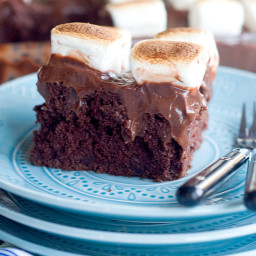 Chocolate Marshmallow Poke Cake