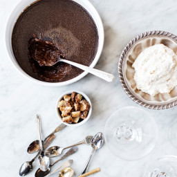 Chocolate Pot de Crème with Candied Brioche Whipped Cream
