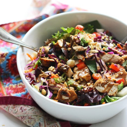 Chopped Spicy Chicken and Veggie Salad with Peanut Dressing