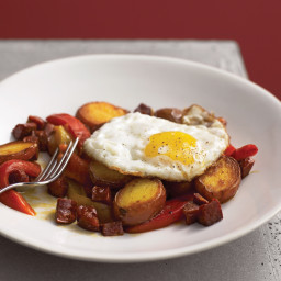 Chorizo and Potatoes with Roasted Peppers and Egg