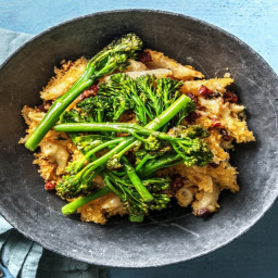 Chorizo Crusted Penne 'n' Cheese with Garlicky Tenderstem Broccoli