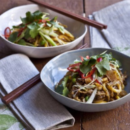 Chow mein-style pork with cabbage, peas and Hokkien noodles