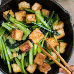Choy sum (Chinese green) and tofu in garlic sauce