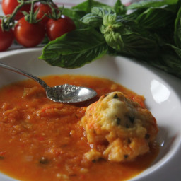 Chunky Tomato Soup with Basil Dumplings