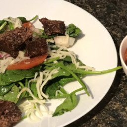 Churrasco on a Bed of Baby Spinach Tossed in Lime Dressing Recipe