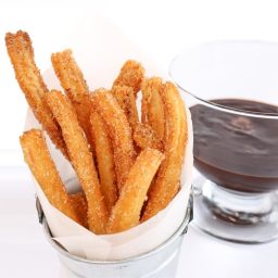 Churros with a warm chocolate dipping sauce