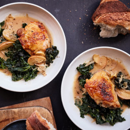 Cider-Braised Chicken Thighs With Apples and Greens