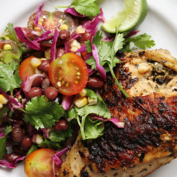 Cilantro and Lime Chicken with Grilled Corn and Black Bean Salad