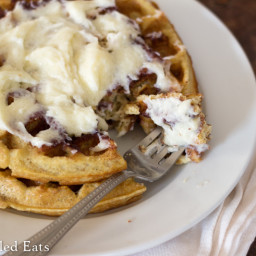 Cinnamon Roll Waffles with Cream Cheese Icing