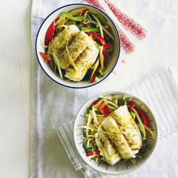 Citrus and ginger steamed fish with stir-fry veg