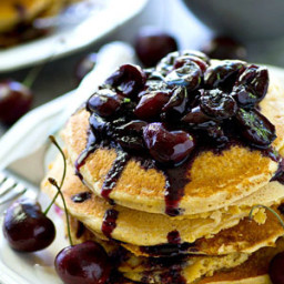 Citrus Cornmeal Pancakes with Fresh Cherry Compote