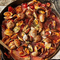 Clams with Spicy Tomato Broth and Garlic Mayo