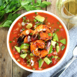 Classic Gazpacho with Spicy Grilled Shrimp