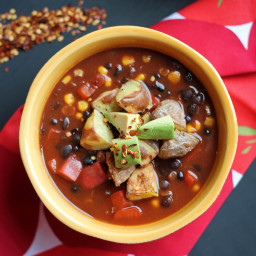 Cocoa Black Bean Chili with Roasted Potatoes