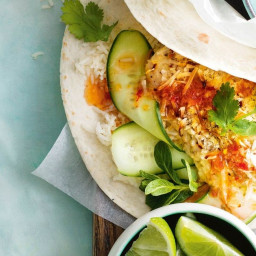 Coconut and lime fish tacos with cucumber salad