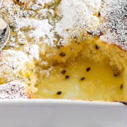 Coconut and passionfruit self-saucing pudding
