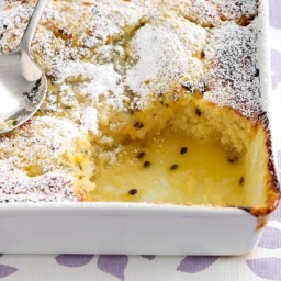 Coconut and passionfruit self-saucing pudding