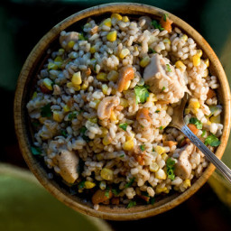 Coconut Barley Pilaf With Corn, Chicken and Cashews