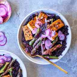 Coconut Black Rice Bowls with Tofu & Purple Asparagus