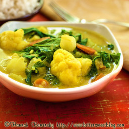 Coconut Cauliflower Curry with Mustard Greens and Spinach