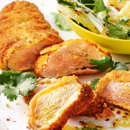 Coconut-crumbed pork with pineapple salad