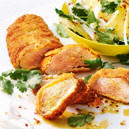 Coconut-crumbed pork with pineapple salad