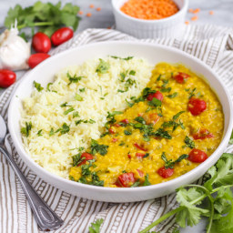  Coconut Curry Red Lentil Dahl with Tomatoes, Cilantro and Rice