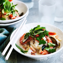 Coconut-poached prawns, rice noodles and Asian herb salad