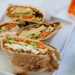 Coconut Red Curry Chicken Wrap with Spicy Peanut Sauce