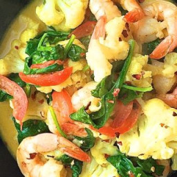 Coconut Shrimp Curry with Cauliflower, Red Pepper, and Spinach