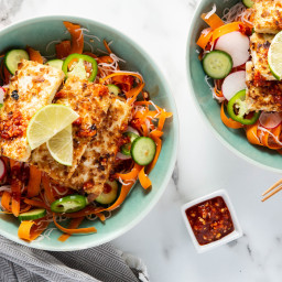 Coconut Tofu Bun Cha with Carrot Noodles & Sweet Chile Sauce