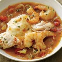 Cod and Shrimp Stoup with Mashed Potatoes