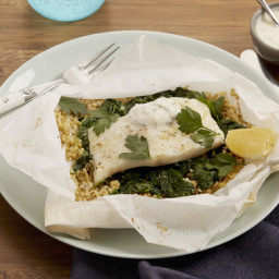 Cod en Papillotewith Freekeh and Spinach