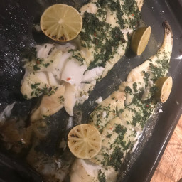 Cod, fast-roasted with parsley, oregano, chilli and lime