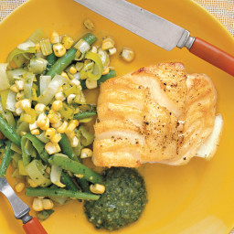 Cod With Beans, Corn, and Pesto