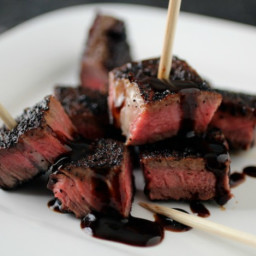 Coffee and Chipotle-Rubbed Steak Kabobs with Stout Molasses Pan Sauce