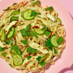 Cold Asian Noodle Salad with Chicken and Cucumbers