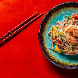 Cold Soba Noodle Salad with Shrimp, Mango and Tomato