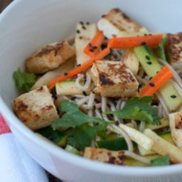 cold soba noodles with miso tofu and summer vegetables