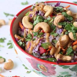 Cold Thai Rice Salad with Spicy Peanut Sauce and Cashews