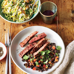 Coriander-Crusted Flank Steak with Cuban Black Beans