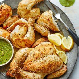 Coriander-Rubbed Chickens with Salsa Verde