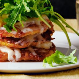 Corn Cake Stacks with Aged Cheddar and Arugula
