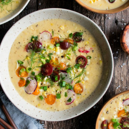 Corn Chowder with Heirloom Cherry Tomatoes