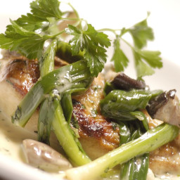 Corn-fed chicken with wild mushrooms and leeks