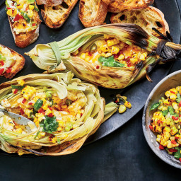 Corn Husk–Grilled Goat Cheese with Corn Relish and Honey