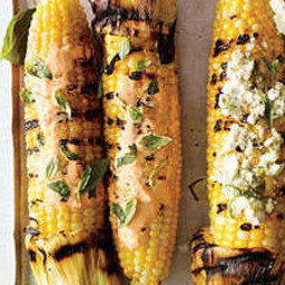 Corn on the Cob with Smoky Red Pepper Mayo and Basil