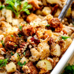 Cornbread Sausage Stuffing with Cranberries and Pecans