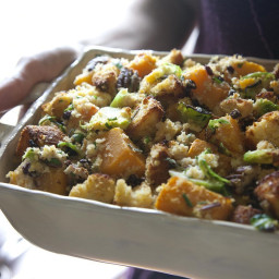 Cornbread Stuffing with Brussels Sprouts and Squash